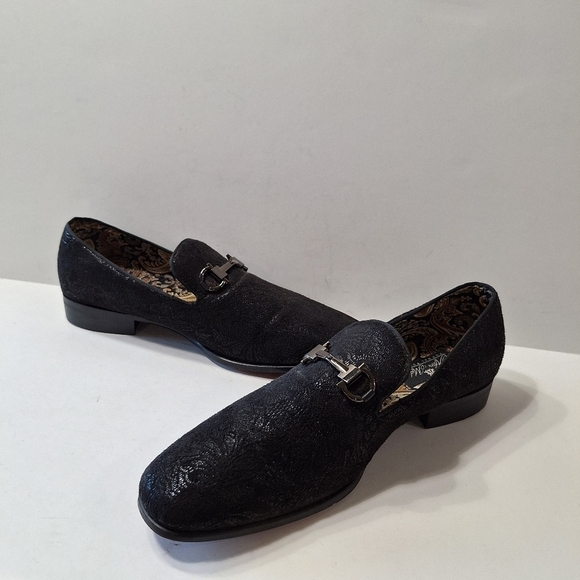 After Midnight Men\'s Black Tone On Tone Paisley Loafers Dress Shoes Size 8 main image 6